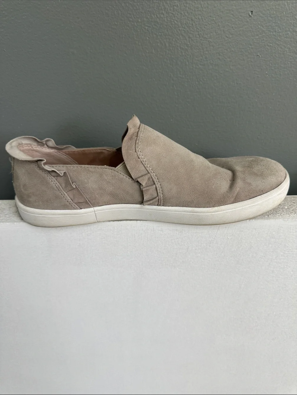 kate spade Taupe/gray Suede Ruffle Slip-On Sneakers